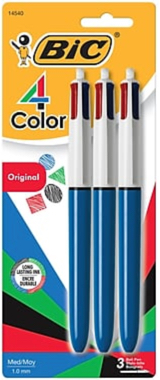 BIC 4-Colour Pens - 3 Pack